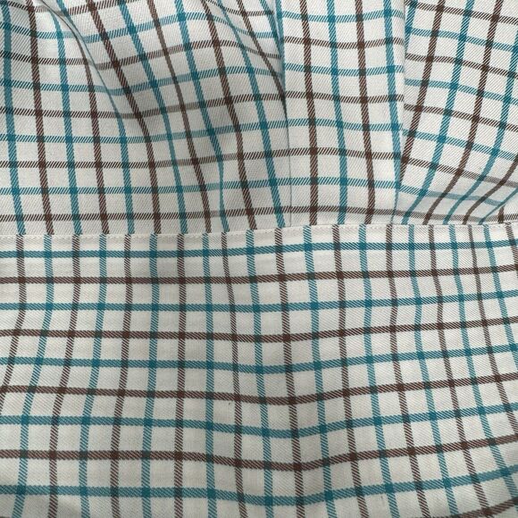 Peter Millar Shirt Medium Teal Brown Plaid Button Down Nanoluxe Easycare - Picture 7 of 8